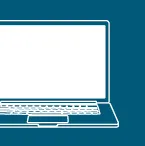 White laptop graphic on blue background